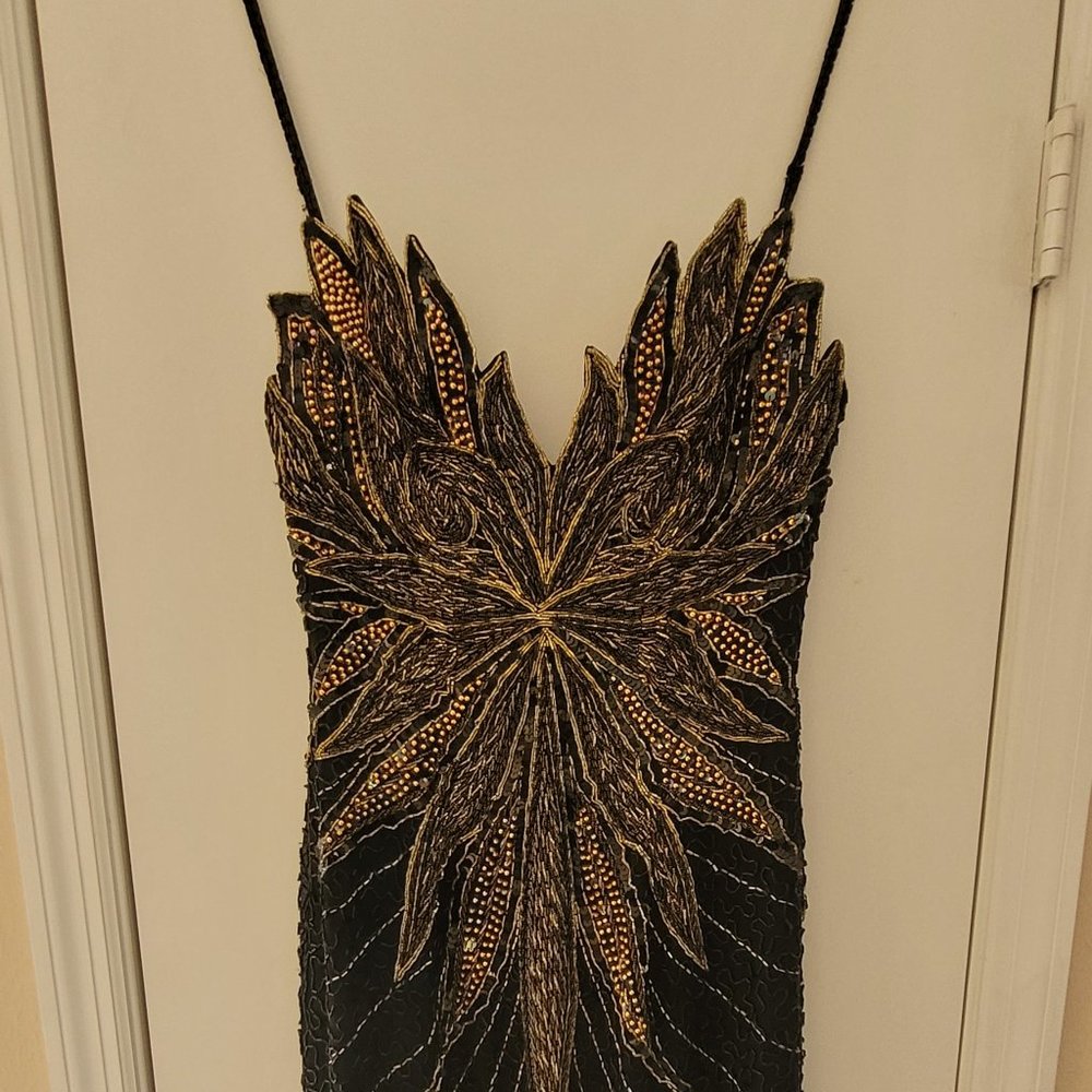 Claires Collection Fully Beaded Black & Gold formal gown